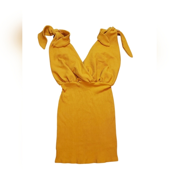 Free People Beach Mustard Yellow Ribbed Beach Swim Cover Up Dress XS - Picture 1 of 5